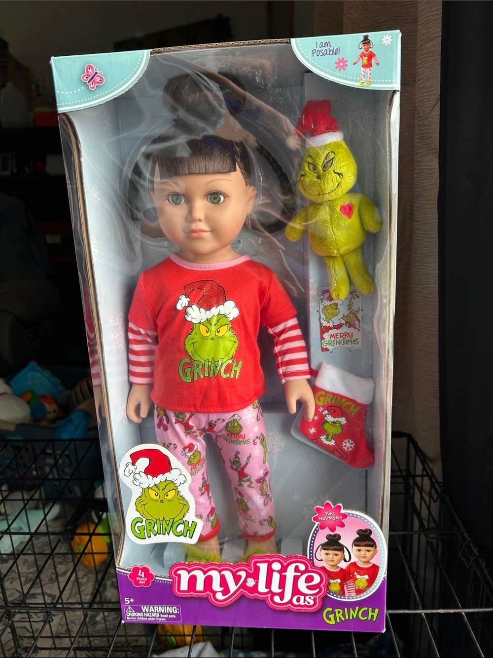 My Life As Grinch Doll in Red & Pink Holiday Pajamas
